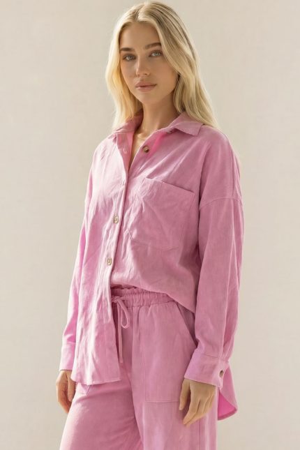 Zen Oversized  Κοτλέ Shirt in Dusty Pink
