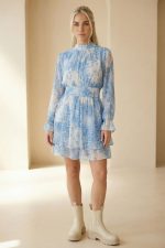 Sheer Crepe Mini Dress in Bby Blue