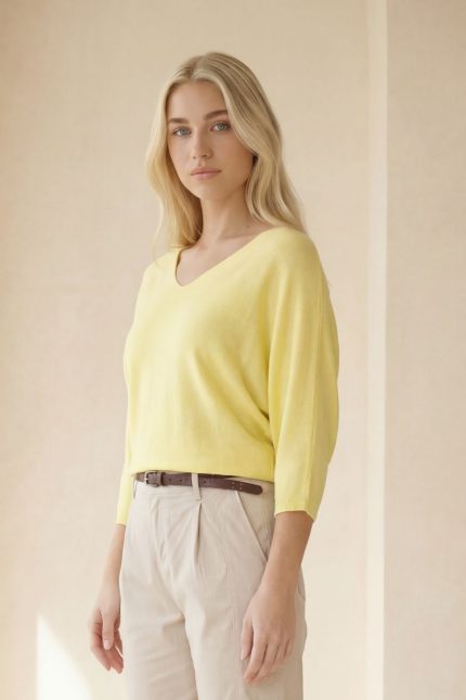 katia knitted top in yellow από modal viscose με απαλή fluffy υφή. One Size έως X-Large. Premium boutique ρούχα στο White Tie Boutique.