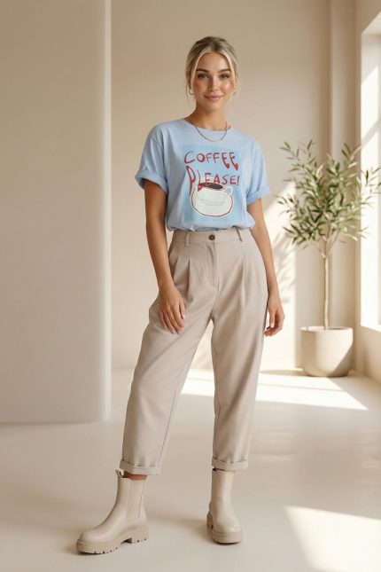 Baggy office παντελόνι in nude– άνετο & κομψό | One Size έως Large Ανακάλυψε το Baggy office παντελόνι in nude  Με λάστιχο στη μέση, πιέτες και άψογη εφαρμογή έως Large. Non iron, πλύσιμο στους 30°C. Ιδανικό για κάθε περίσταση! Το baggy office παντελόνι σε burgundy συνδυάζει άνεση και κομψότητα με έναν effortless επαγγελματικό χαρακτήρα. Η ανέτη γραμμή του προσφέρει κίνηση χωρίς περιορισμούς, ενώ το λάστιχο στο πίσω μέρος της μέσης εξασφαλίζει άψογη εφαρμογή για κάθε σωματότυπο. Styling Tip Συνδύασέ το με πουκάμισο και τακούνια για office chic look ή με t-shirt και loafers για πιο χαλαρό, smart casual στυλ. Το χρώμα burgundy χαρίζει ζεστασιά και κομψότητα σε κάθε outfit. Κλείνει με κουμπί και φερμουάρ, διαθέτει δύο πλαϊνές τσέπες και δύο διακοσμητικές τσέπες με ρέλι στο πίσω μέρος. Οι πιέτες μπροστά και η ελαφρώς στενή γραμμή προς τα κάτω δημιουργούν μια κομψή, μοντέρνα σιλουέτα.