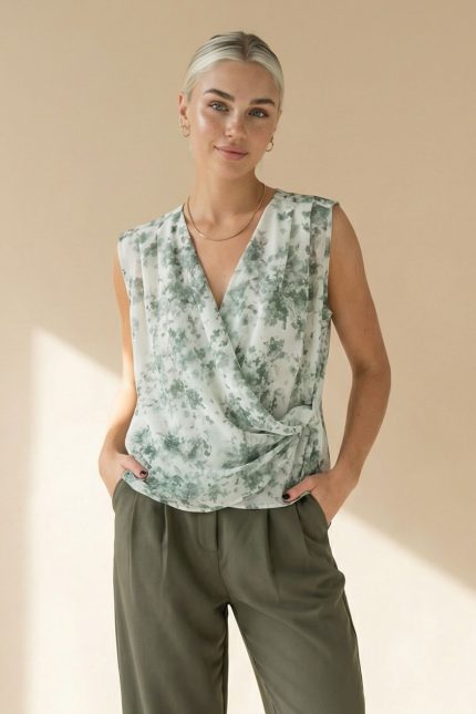 Κρουαζέ Floral Αμάνικο Top Κωδ.: 243 Το Κρουαζέ Floral Αμάνικο Top είναι ένα κομψό και θηλυκό κομμάτι που αναδεικνύει τη σιλουέτα με φυσικό τρόπο. Ο κρουαζέ σχεδιασμός με δέσιμο στο πλάι αγκαλιάζει το σώμα και προσαρμόζεται εύκολα, προσφέροντας άνεση και κομψότητα. Το floral μοτίβο προσθέτει ρομαντική διάθεση, ενώ το crepe ύφασμα χαρίζει ελαφριά και αέρινη αίσθηση. Αμάνικο και ευκολοφόρετο, είναι ιδανικό για ζεστές ημέρες αλλά και για layering σε πιο ολοκληρωμένα looks. Ένα versatile κομμάτι που φοριέται από το πρωί έως το βράδυ. Styling Tip Συνδύασέ το με ψηλόμενη παντελόνα ή φούστα για κομψό και ισορροπημένο look. Με wide leg παντελόνι δημιουργεί elegant αποτέλεσμα, ενώ με denim προσθέτει πιο casual χαρακτήρα. Ιδανικό και κάτω από σακάκι για chic office εμφανίσεις.