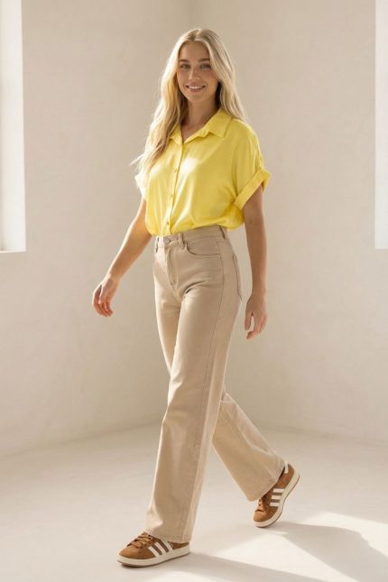 Curvy Wide Leg Jeans Το curvy wide leg jeans είναι η ιδανική επιλογή για άνετα αλλά και stylish looks. Η ψηλόμεση εφαρμογή αγκαλιάζει τη μέση, ενώ η wide leg γραμμή χαρίζει κομψότητα και ελευθερία κινήσεων. Το ελαστικό ύφασμα εξασφαλίζει τέλεια εφαρμογή σε κάθε σωματότυπο. Styling Tip Συνδύασέ το με ένα fitted top ή πουκάμισο μέσα από το παντελόνι για να αναδείξεις τη μέση ή με oversized t-shirt για πιο relaxed looks. Ιδανικό με sneakers αλλά και πέδιλα για πιο elevated εμφανίσεις.