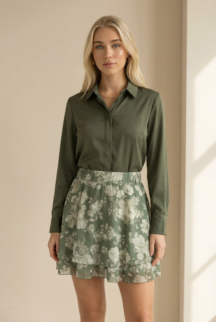 Η Floral Print Φούστα in sage απόχρωση είναι η ιδανική επιλογή για ρομαντικές και φωτεινές εμφανίσεις. Το crepe sheer ύφασμα χαρίζει αέρινη κίνηση και κομψή ροή στο περπάτημα, ενώ η εσωτερική επένδυση από viscose εξασφαλίζει άνεση και πλήρη κάλυψη χωρίς διαφάνεια. Η ελαστική μέση προσαρμόζεται εύκολα στη σιλουέτα, προσφέροντας σταθερή αλλά άνετη εφαρμογή έως Large Plus. Το floral print σε απαλούς κίτρινους τόνους αναδεικνύει τη θηλυκότητα και δίνει φρέσκια νότα σε κάθε σύνολο. Ιδανική για καθημερινά looks, office outfits αλλά και πιο ρομαντικές εμφανίσεις. Styling Tip Συνδύασέ τη με λευκό πουκάμισο ή basic top για καθαρό, φωτεινό look. Με ankle boots δημιουργείς πιο fashion-forward σύνολο, ενώ με flat σανδάλια αποκτά πιο καλοκαιρινό και relaxed χαρακτήρα.