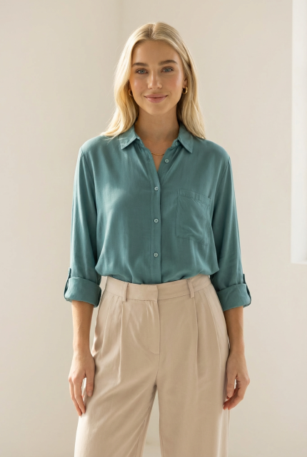 Viscose Oversized Shirt in Mint