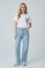 Βαμβακερό T-Shirt με Glitter Τσέπη pink