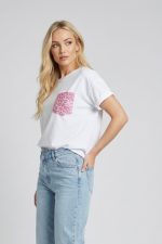 Βαμβακερό T-Shirt με Glitter Τσέπη pink