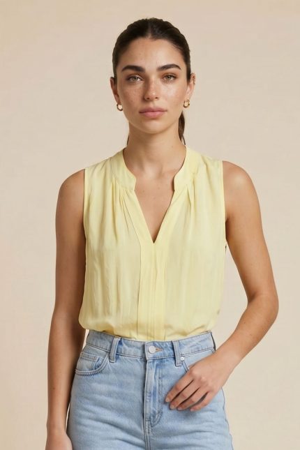 Η Monica αμάνικη πουκαμίσα in Yellow είναι η ιδανική επιλογή για φωτεινά και κομψά καλοκαιρινά looks. Με αέρινη γραμμή και loose εφαρμογή, προσφέρει άνεση και ελευθερία κινήσεων, ενώ το minimal design την κάνει εύκολη στο styling. Η mao λαιμόκοψη δίνει μοντέρνο χαρακτήρα, ενώ το ασύμμετρο μήκος χαρίζει κίνηση και ιδιαίτερο στυλ. Το μαλακό viscose ύφασμα είναι δροσερό, breathable και ευχάριστο στην αφή, ιδανικό για καθημερινή χρήση. Ένα versatile κομμάτι που μπορεί να φορεθεί από το πρωί έως το βράδυ. Styling Tips • Συνδύασέ τη με λευκό παντελόνι για fresh summer look • Φόρεσέ τη με jeans για casual καθημερινό outfit • Ταιριάζει τέλεια με φούστα για πιο chic εμφανίσεις • Ιδανική για layering κάτω από σακάκι ή kimono