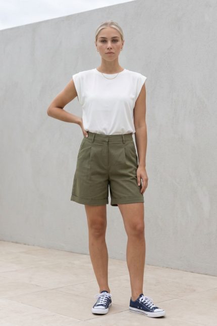Cotton Τζιν Σορτσάκι in khaki