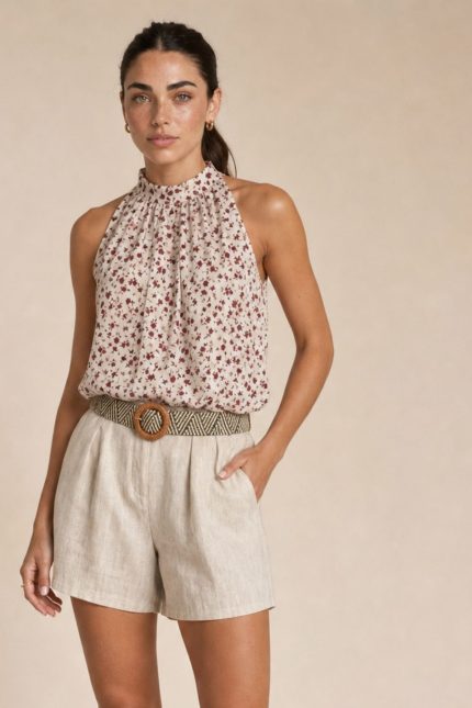 Neckhalter Balloon Top Floral Χαρακτηριστικά Προϊόντος • Neckhalter σχέδιο με κομψό δέσιμο φιόγκο πίσω στον λαιμό • Διακριτικό άνοιγμα στην πλάτη • Balloon γραμμή με λάστιχο στο τελείωμα • Crop μήκος • Άνετη και θηλυκή εφαρμογή • Εξωτερική υφή crepe με ανάλαφλη αίσθηση • Εσωτερική viscose επένδυση για μεγαλύτερη άνεση • Δεν διαφανίζει • Δροσερό και ευκολοφόρετο για όλη την ημέρα • Floral print σε διαχρονικές αποχρώσεις • One Size (καλύπτει έως άνετο Large) Διαστάσεις Μέγεθος Στήθος Μέση Μήκος One Size έως 108 cm έως 100 cm 52 cm Φροντίδα • Πλύσιμο έως 30°C • Χωρίς στύψιμο • Φυσικό στέγνωμα • Σιδέρωμα σε χαμηλή θερμοκρασία