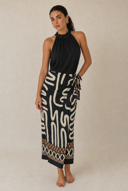 Spetses Viscose Wrap Midi Skirt Κωδικός: 2728 Χαρακτηριστικά Προϊόντος • Πολυμορφική κρουαζέ midi φούστα • Εσωτερικό φύλλο που ασφαλίζει με κορδονάκι • Εξωτερικό φύλλο που τυλίγει το σώμα και δένει στη μέση • Ρυθμιζόμενη εφαρμογή που προσαρμόζεται εύκολα στη σιλουέτα • Άνετη γραμμή με φυσική κίνηση • Midi μήκος • Ασύμμετρο τελείωμα • One Size – καλύπτει έως X-Large • Viscose blend σύνθεση • Ανάλαφρη, δροσερή και breathable αίσθηση • Πολύ μαλακή υφή με όμορφη εφαρμογή Διαστάσεις (One Size) • Μέση: έως 105 cm (ρυθμιζόμενη με δέσιμο) • Περιφέρεια: έως 120 cm • Μήκος: Midi Asymmetrical Οδηγίες Φροντίδας • Πλύσιμο στους 30°C • Χωρίς στύψιμο • Σιδέρωμα σε χαμηλή θερμοκρασία