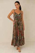 Anvi ART SILK Maxi Φόρεμα in Khaki
