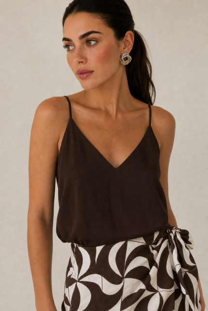 Bella Viscose Wrap Mini Skirt in brown Κωδικός: 7891 Χαρακτηριστικά Προϊόντος • Mini κρουαζέ φούστα με ρυθμιζόμενο δέσιμο στη μέση • Διπλή εφαρμογή με εσωτερικό και εξωτερικό δέσιμο • Εσωτερικό φύλλο που ασφαλίζει με κορδονάκι • Εξωτερικό φύλλο που αγκαλιάζει το σώμα και δένει στη μέση • Προσαρμόζεται εύκολα στη σιλουέτα • Άνετη και θηλυκή γραμμή • One Size – καλύπτει έως Large • Ύφασμα από viscose blend σύνθεση • Ανάλαφρη, δροσερή και breathable αίσθηση • Μαλακή υφή με όμορφη φυσική κίνηση • Ιδανική για καθημερινές εμφανίσεις και καλοκαιρινά looks Διαστάσεις (One Size) • Μέση: έως 100 cm (ρυθμιζόμενη με δέσιμο) • Περιφέρεια: έως 110 cm • Μήκος: Mini Οδηγίες Φροντίδας • Πλύσιμο στους 30°C • Χωρίς στύψιμο • Σιδέρωμα σε χαμηλή θερμοκρασία