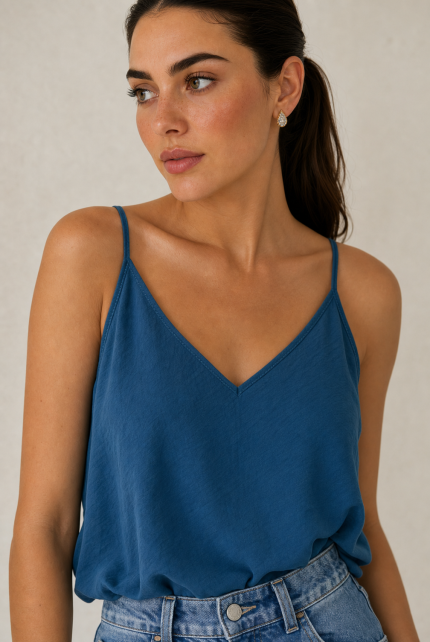 Sunset Crepe Loose Fit Crop Top in petrol Χαρακτηριστικά Προϊόντος • Loose fit cropped top με minimal αισθητική • Άνετη, αέρινη γραμμή που χαρίζει φυσική κίνηση • Κομψό V ντεκολτέ μπροστά και πίσω • Λεπτές σταθερές τιράντες • Cropped μήκος, ιδανικό για ψηλόμεσα παντελόνια και φούστες • One Size – καλύπτει έως Large Plus • Crepe ύφασμα με ανάλαφρη και δροσερή υφή • Δεν διαφανίζει • Non Iron – δεν χρειάζεται σιδέρωμα • Πολύ άνετη εφαρμογή που δεν πιέζει το σώμα Διαστάσεις Μέγεθος Στήθος Μέση Μήκος One Size έως 108 cm έως 112 cm περίπου 55 cm Σύνθεση • Crepe Φροντίδα • Πλύσιμο έως 30°C • Χωρίς στύψιμο • Φυσικό στέγνωμα • Δεν χρειάζεται σιδέρωμα (Non Iron)