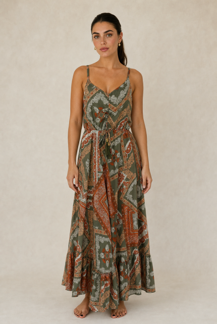 Anvi ART SILK Maxi Φόρεμα in Khaki