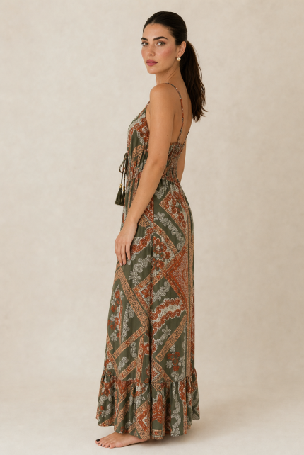 Anvi ART SILK Maxi Φόρεμα in Khaki