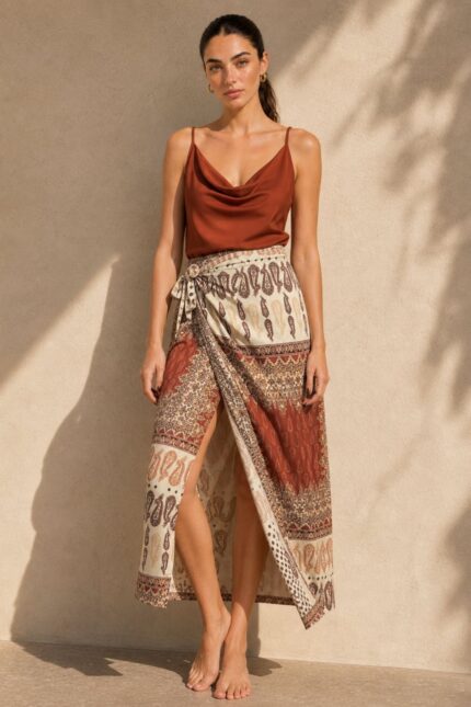 Lefkada Viscose Wrap Midi Skirt Κωδικός: 3033 Χαρακτηριστικά Προϊόντος • Πολυμορφική κρουαζέ midi φούστα • Εσωτερικό φύλλο που ασφαλίζει με κορδονάκι • Εξωτερικό φύλλο που τυλίγει το σώμα και δένει στη μέση • Ρυθμιζόμενη εφαρμογή που προσαρμόζεται εύκολα στη σιλουέτα • Άνετη γραμμή με φυσική κίνηση • Midi μήκος • Ασύμμετρο τελείωμα • One Size – καλύπτει έως X-Large • Viscose blend σύνθεση καφέ  αποχρωση • Ανάλαφρη, δροσερή και breathable αίσθηση • Πολύ μαλακή υφή με όμορφη εφαρμογή Διαστάσεις (One Size) • Μέση: έως 105 cm (ρυθμιζόμενη με δέσιμο) • Περιφέρεια: έως 120 cm • Μήκος: Midi Asymmetrical Οδηγίες Φροντίδας • Πλύσιμο στους 30°C • Χωρίς στύψιμο • Σιδέρωμα σε χαμηλή θερμοκρασία