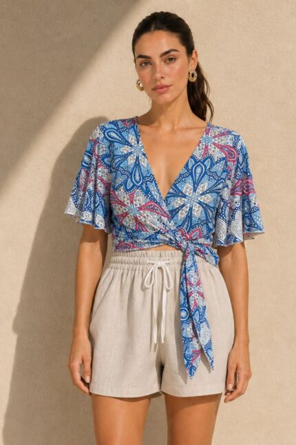 Viscose Λαχούρι  Κρουαζέ top in blue lilac Κωδ:21526 Χαρακτηριστικά Προϊόντος Top • Πολυμορφικό κρουαζέ σχέδιο • Δένει μπροστά & πίσω • Μπορεί να φορεθεί και ανάποδα • Άνοιγμα μπροστά ή στην πλάτη ανάλογα το styling • Μανίκι σε άνετη γραμμή • Ύφασμα: Viscose • Αίσθηση: Πολύ δροσερή & ανάλαφρη • Εφαρμογή: Άνετη • Ασύμμετρο τελείωμα • Αίσθηση: Ανάλαφρη & breathableΎφασμα: Viscose • Αίσθηση: Πολύ δροσερή, ανάλαφρη & εξαιρετικά μαλακή στην αφή • Breathable σύνθεση, ιδανική και για ευαίσθητα δέρματα ή άτομα με αλλεργίες  Διαστάσεις Top • Στήθος: έως 100 cm • Μέση: προσαρμόζεται με δέσιμο • Μήκος: κανονικό crop  Φροντίδα • Πλύσιμο έως 30°C • Χωρίς στύψιμο • Σιδέρωμα σε κανονική θερμοκρασία