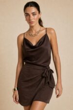 Draped Satin Cami Top in brown Κωδικός: 17096 Χαρακτηριστικά Προϊόντος • Satin cami top με κομψή draped λαιμόκοψη • Σατινέ ύφασμα με ανάλαφρη και δροσερή αίσθηση • Κανονική προς χαλαρή εφαρμογή • Ρυθμιζόμενες λεπτές τιράντες • Διπλής όψης – φοριέται και από την πίσω πλευρά για διαφορετικά looks • Πολύ εύκολο στο styling από το πρωί έως το βράδυ • Δεν διαφανίζει • Non Iron ύφασμα • One Size (καλύπτει έως L/XL) Διαστάσεις Μέγεθος Στήθος Μέση Περιφέρεια One Size 94 cm 106 cm 108 cm Φροντίδα • Πλύσιμο έως 30°C • Χωρίς στύψιμο • Φυσικό στέγνωμα • Δεν χρειάζεται σιδέρωμα (Non Iron)