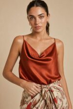 Draped Satin Cami Top in rusty orange Κωδικός: 17096 Χαρακτηριστικά Προϊόντος • Satin cami top με κομψή draped λαιμόκοψη • Σατινέ ύφασμα με ανάλαφρη και δροσερή αίσθηση • Κανονική προς χαλαρή εφαρμογή • Ρυθμιζόμενες λεπτές τιράντες • Διπλής όψης – φοριέται και από την πίσω πλευρά για διαφορετικά looks • Πολύ εύκολο στο styling από το πρωί έως το βράδυ • Δεν διαφανίζει • Non Iron ύφασμα • One Size (καλύπτει έως L/XL) Διαστάσεις Μέγεθος Στήθος Μέση Περιφέρεια One Size 94 cm 106 cm 108 cm Φροντίδα • Πλύσιμο έως 30°C • Χωρίς στύψιμο • Φυσικό στέγνωμα • Δεν χρειάζεται σιδέρωμα (Non Iron)