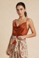 Draped Satin Cami Top in rusty orange Κωδικός: 17096 Χαρακτηριστικά Προϊόντος • Satin cami top με κομψή draped λαιμόκοψη • Σατινέ ύφασμα με ανάλαφρη και δροσερή αίσθηση • Κανονική προς χαλαρή εφαρμογή • Ρυθμιζόμενες λεπτές τιράντες • Διπλής όψης – φοριέται και από την πίσω πλευρά για διαφορετικά looks • Πολύ εύκολο στο styling από το πρωί έως το βράδυ • Δεν διαφανίζει • Non Iron ύφασμα • One Size (καλύπτει έως L/XL) Διαστάσεις Μέγεθος Στήθος Μέση Περιφέρεια One Size 94 cm 106 cm 108 cm Φροντίδα • Πλύσιμο έως 30°C • Χωρίς στύψιμο • Φυσικό στέγνωμα • Δεν χρειάζεται σιδέρωμα (Non Iron)
