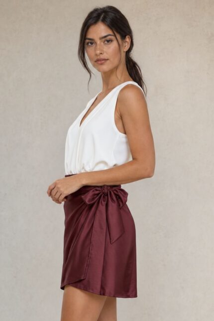 Satin Mini Wrap Skirt in burgundy Κωδικός: 6321 Χαρακτηριστικά Προϊόντος • Mini κρουαζέ φούστα με σατινέ υφή • Εσωτερικό φύλλο που ασφαλίζει με κορδονάκι • Εξωτερικό φύλλο που τυλίγει το σώμα και δένει στη μέση • Ρυθμιζόμενη εφαρμογή που προσαρμόζεται στη σιλουέτα • Άνετη γραμμή που κολακεύει το σώμα • Mini μήκος • One Size – καλύπτει έως Large • Satin blend σύνθεση • Ανάλαφρη, απαλή και δροσερή αίσθηση • Πολυμορφικός σχεδιασμός για εύκολους συνδυασμούς από το πρωί έως το βράδυ Διαστάσεις (One Size) • Μέση: έως 95–100 cm (ρυθμιζόμενη με δέσιμο) • Περιφέρεια: έως 110 cm • Μήκος: Mini Οδηγίες Φροντίδας • Πλύσιμο στους 30°C • Χωρίς στύψιμο • Σιδέρωμα σε χαμηλή θερμοκρασία
