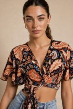 Iris Viscose Λαχούρι  Κρουαζέ top in black and orange Κωδ:21526 Χαρακτηριστικά Προϊόντος Top • Πολυμορφικό κρουαζέ σχέδιο • Δένει μπροστά & πίσω • Μπορεί να φορεθεί και ανάποδα • Άνοιγμα μπροστά ή στην πλάτη ανάλογα το styling • Μανίκι σε άνετη γραμμή • Ύφασμα: Viscose • Αίσθηση: Πολύ δροσερή & ανάλαφρη • Εφαρμογή: Άνετη • Ασύμμετρο τελείωμα • Αίσθηση: Ανάλαφρη & breathableΎφασμα: Viscose • Αίσθηση: Πολύ δροσερή, ανάλαφρη & εξαιρετικά μαλακή στην αφή • Breathable σύνθεση, ιδανική και για ευαίσθητα δέρματα ή άτομα με αλλεργίες  Διαστάσεις Top • Στήθος: έως 100 cm • Μέση: προσαρμόζεται με δέσιμο • Μήκος: κανονικό crop  Φροντίδα • Πλύσιμο έως 30°C • Χωρίς στύψιμο • Σιδέρωμα σε κανονική θερμοκρασία