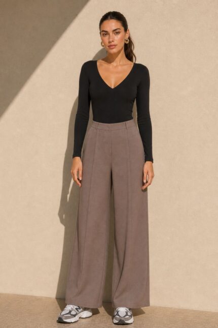 Klelia Wide Leg Pants Κωδ:29826 Χαρακτηριστικά Προϊόντος • Γραμμή: Wide Leg / φαρδιά ίσια γραμμή • Ύφασμα: Σταθερό, υψηλής ποιότητας structured woven fabric • Ψηλόμεση εφαρμογή • Λάστιχο στο πίσω μέρος της μέσης για άνετη εφαρμογή • Πλαϊνές τσέπες • Μακριά, φαρδιά μπατζάκια • Minimal & διαχρονικός σχεδιασμός • One Size – καλύπτει έως Large Plus