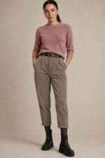 Κοτλέ Παντελόνι Carrot Fit  in taupe Κωδικός: 2472000 Χαρακτηριστικά • Carrot fit γραμμή • Λάστιχο πίσω στη μέση για άνεση & προσαρμοστικότητα • Πλαϊνές τσέπες • Άνετη εφαρμογή • One size — καλύπτει έως Large Plus Διαστάσεις • Μέση: έως 95 cm • Περιφέρεια: έως 105 cm Ύφασμα & Φροντίδα • Πλύσιμο στους 30°C • Χωρίς στύψιμο • Non iron – δεν χρειάζεται σιδέρωμα