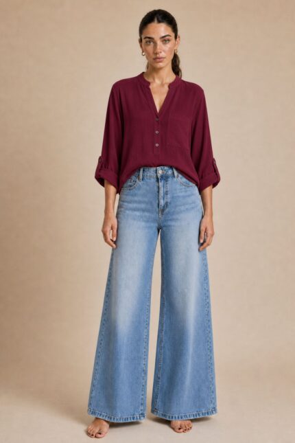 North Crepe Mao Neck Oversized Πουκαμίσα in Burgundy κωδ:1926 Χαρακτηριστικά Γραμμή: Άνετη / Oversized Γιακάς: Mao neck V λαιμόκοψη με κουμπιά Τσέπη στο μπροστινό μέρος Roll-up μανίκια με κουμπάκι Ασύμμετρο μήκος Ανάλαφρο crepe ύφασμα Non Iron – δεν απαιτεί σιδέρωμα One Size – καλύπτει έως X-Large Περιφέρεια στήθους έως περίπου 120 cm Ενδεικτικές Διαστάσεις Μέγεθος Στήθος Μήκος εμπρός Μήκος πίσω One Size έως 120 cm ~68 cm ~74 cm Τα μήκη είναι ενδεικτικά με βάση τη γραμμή του συγκεκριμένου σχεδίου. Οδηγίες Φροντίδας Πλύσιμο έως 30°C Χωρίς στύψιμο Φυσικό στέγνωμα Non Iron