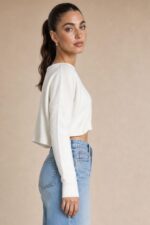 Crop Soft Viscose Sweater  in white