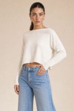 Crop Soft Viscose Sweater  in white