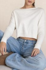 Crop Soft Viscose Sweater  in white