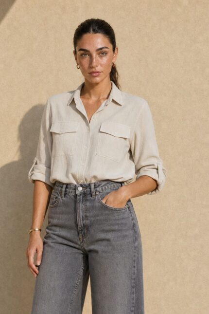 Mass Cargo Crepe Shirt κωδ:10630 Χαρακτηριστικά Μαλακό crepe ύφασμα Άνετη / relaxed γραμμή Κλασικός γιακάς Κουμπιά μπροστά Roll-up μανίκια με κουμπί Πιέτα στην πλάτη Ελαφρύ και άνετο στην εφαρμογή Non-iron / easy-care ύφασμα One Size Καλύπτει έως Large/Plus Διαστάσεις ΜΕΓΕΘΟΣ ΣΤΗΘΟΣ ΜΕΣΗ ΜΗΚΟΣ One Size έως 115 cm έως 112 cm ~72–74 cm Φροντίδα Πλύσιμο έως 30°C σε ήπιο πρόγραμμα. Χαμηλές στροφές και χωρίς στύψιμο. Δεν χρειάζεται σιδέρωμα υπό φυσιολογικές συνθήκες, εφόσον απλωθεί σωστά μετά το πλύσιμο. Όχι στεγνωτήριο.