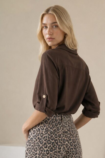 Nantia Crepe Shirt  in brown Χαρακτηριστικά Προϊόντος κωδ:32826 • Λαιμόκοψη V με γιακά • Άνετη, φαρδιά γραμμή • Ανάλαφρο crepe ύφασμα • Μακριά roll-up μανίκια με κουμπάκι για σταθεροποίηση • Ασύμμετρο μήκος • Χαλαρή εφαρμογή με όμορφη πτώση • One Size – καλύπτει έως X-Large Διαστάσεις – One Size Στήθος Περιφέρεια Μήκος περίπου 110–115 cm περίπου 115–120 cm περίπου 68–74 cm ασύμμετρο • Non Iron Οδηγίες Φροντίδας • Πλύσιμο στους 30°C • Χωρίς στύψιμο • Φυσικό στέγνωμα • Δεν απαιτεί σιδέρωμα (Non Iron)