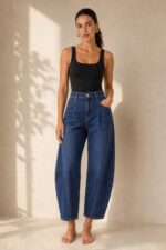 Nasia Barrel Jeans κωδ:169926 Χαρακτηριστικά Προϊόντος • ψηλόμεση εφαρμογή • Μοντέρνα barrel γραμμή • Μαλακό βαμβακερό denim • Ελαστική σύνθεση για μεγαλύτερη άνεση • Κάθετες διακοσμητικές ραφές μπροστά • Κλασικές πλαϊνές τσέπες • Πίσω τσέπες • Κλείσιμο με κουμπί και φερμουάρ • Άνετη εφαρμογή στο πόδι • Μεγέθη XS – S – M – L – XL Διαστάσεις ΜΕΓΕΘΟΣ ΜΕΣΗ ΠΕΡΙΦΕΡΕΙΑ XS 64–68 cm 88–92 cm S 68–72 cm 92–96 cm M 72–76 cm 96–100 cm L 76–82 cm 100–106 cm XL 82–88 cm 106–112 cm Σύνθεση • Cotton blend denim • Ελαστικό ύφασμα • Μαλακή και άνετη αίσθηση Φροντίδα • Πλύσιμο έως 30°C • Στύψιμο έως 600 στροφές • Πλύσιμο και άπλωμα από την ανάποδη • Αποφύγετε το στέγνωμα σε απευθείας ηλιακή ακτινοβολία • Το πρώτο πλύσιμο να γίνεται ξεχωριστά, λόγω της βαφής του denim • Συνιστάται πλύσιμο με παρόμοια σκούρα χρώματα
