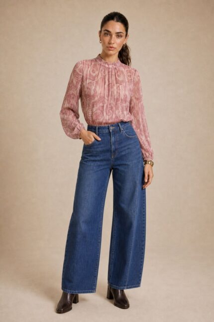 Neckhalter Sheer Pattern Top in pink