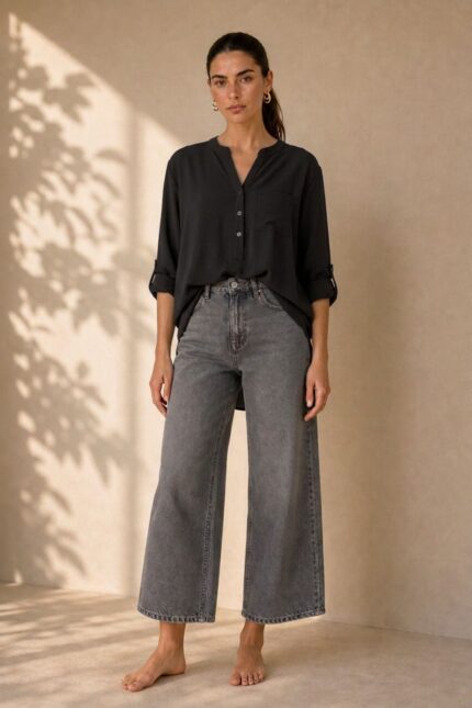 North Crepe Mao Neck Oversized Πουκαμίσα in Black κωδ:1926 Χαρακτηριστικά Γραμμή: Άνετη / Oversized Γιακάς: Mao neck V λαιμόκοψη με κουμπιά Τσέπη στο μπροστινό μέρος Roll-up μανίκια με κουμπάκι Ασύμμετρο μήκος Ανάλαφρο crepe ύφασμα Non Iron – δεν απαιτεί σιδέρωμα One Size – καλύπτει έως X-Large Περιφέρεια στήθους έως περίπου 120 cm Ενδεικτικές Διαστάσεις Μέγεθος Στήθος Μήκος εμπρός Μήκος πίσω One Size έως 120 cm ~68 cm ~74 cm Οδηγίες Φροντίδας Πλύσιμο έως 30°C Χωρίς στύψιμο Φυσικό στέγνωμα Non Iron