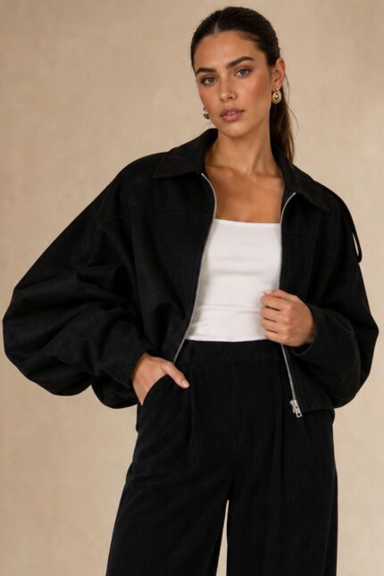 Suede Bomber Jacket Κωδ:21020 Χαρακτηριστικά Προϊόντος One Size – καλύπτει έως Large Oversized / relaxed εφαρμογή ballon Cropped γραμμή Μαλακό και ελαφρύ ύφασμα Suede feel υφή Κλασικός γιακάς Κλείσιμο με φερμουάρ μπροστά Μακριά, άνετα μανίκια χωρίς λάστιχο στο τελείωμα Χαμηλωμένοι ώμοι Ιδανικό για layering Non-Iron Ενδεικτικές Διαστάσεις Μέτρηση One Size Στήθος έως ~116 cm Περιφέρεια έως ~112 cm Μήκος ~54 cm Μήκος μανικιού ~58 cm Οδηγίες Φροντίδας Πλύσιμο στο πλυντήριο σε κρύο νερό Επιλέξτε ήπιο πρόγραμμα Χωρίς στύψιμο Φυσικό στέγνωμα Όχι στεγνωτήριο Non-Iron Δεν χρειάζεται σιδέρωμα