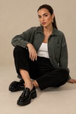 Zen Oversized Κοτλέ Πουκαμίσα in khaki