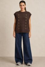 Soft Viscose Knit Vest  Κωδ:61026 Χαρακτηριστικά Προϊόντος One Size – καλύπτει έως XL Άνετη / oversized γραμμή Αμάνικο πλεκτό σχέδιο Viscose blend σύνθεση Εξαιρετικά απαλή πλεκτή υφή Φιλική αίσθηση για ευαίσθητες επιδερμίδες Στρογγυλή λαιμόκοψη Ribbed τελείωμα στη λαιμόκοψη, στα μανίκια και στο κάτω μέρος Διακοσμητικές σειρές με μεταλλικά στοιχεία Διαστάσεις Μέτρηση One Size Στήθος 110–140 cm Περιφέρεια 110–140 cm Μήκος 68 cm Καλύπτει M – L – XL Οδηγίες Φροντίδας Για να διατηρηθεί η απαλή υφή και το σχήμα της πλέξης: Πλύσιμο σε κρύο νερό Σε πρόγραμμα για ευαίσθητα / πλεκτά Χωρίς στύψιμο Προτείνεται πλύσιμο μέσα σε προστατευτική θήκη πλυντηρίου ή μαξιλαροθήκη Όχι στεγνωτήριο Στέγνωμα φυσικά και κατά προτίμηση οριζόντια, ώστε να μη χάσει τη φόρμα του Αποφύγετε το κρέμασμα όσο είναι βρεγμένο