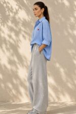 Cotton Oversized Heart Shirt in Baby Blue