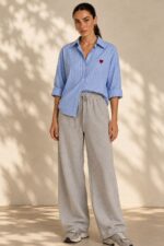 Cotton Oversized Heart Shirt in Baby Blue