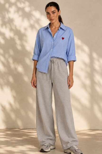 Cotton Oversized Heart Shirt in Baby Blue