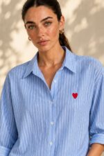 Cotton Oversized Heart Shirt in Baby Blue