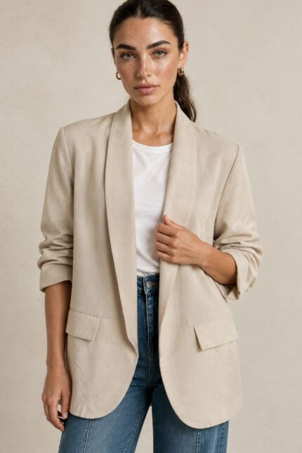 Jackie Jacket in Beige Κωδ.: 5926 Χαρακτηριστικά Προϊόντος Γραμμή: Relaxed / Oversized fit Μέγεθος: One Size – καλύπτει έως Large Ύφασμα: Ελαφρύ structured tailoring fabric με όμορφο πέσιμο Σχεδιασμός: Open-front, χωρίς κουμπώματα Μανίκια: 3/4 με σουρωμένο / ruched τελείωμα Εσωτερικό: Σατινέ επένδυση Non Iron Φροντίδα Πλύσιμο έως 30°C Χωρίς στύψιμο Χαμηλές στροφές Όχι στεγνωτήριο Non Iron Εάν χρειαστεί σιδέρωμα, προτείνεται χαμηλή θερμοκρασία και πάντα με προστατευτικό πανί ανάμεσα στο σίδερο και το ύφασμα