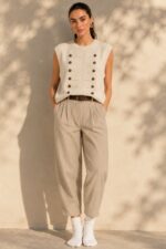 Κοτλέ Παντελόνι Carrot Fit  in taupe Κωδικός: 24720001 Χαρακτηριστικά • Carrot fit γραμμή • Λάστιχο πίσω στη μέση για άνεση & προσαρμοστικότητα • Πλαϊνές τσέπες • Άνετη εφαρμογή • One size — καλύπτει έως Large Plus Διαστάσεις • Μέση: έως 95 cm • Περιφέρεια: έως 105 cm Ύφασμα & Φροντίδα • Πλύσιμο στους 30°C • Χωρίς στύψιμο • Non iron – δεν χρειάζεται σιδέρωμα