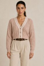 GNT Cable Knit Cardigan in Dusty Pink Χαρακτηριστικά Προϊόντος • Ύφασμα: Μαλακό πλεκτό • Ανάγλυφη cable knit / πλεξούδα ύφανση • V λαιμόκοψη • Contrast πλεκτή λεπτομέρεια περιμετρικά • Κλείσιμο μπροστά με κουμπιά • Μακριά μανίκια • Rib τελείωμα σε μανίκια και κάτω μέρος • Κανονική γραμμή • Κανονικό προς ελαφρώς cropped μήκος • Μαλακή και άνετη αίσθηση • One Size – καλύπτει έως Large Οδηγίες Φροντίδας • Πλύσιμο σε κρύο νερό • Στύψιμο μόνο σε χαμηλές στροφές • Στέγνωμα οριζόντια πάνω στην απλώστρα, ώστε να διατηρεί τη φόρμα του πλεκτού • Αποφύγετε το στεγνωτήριο και την άμεση επαφή με πηγές θερμότητας